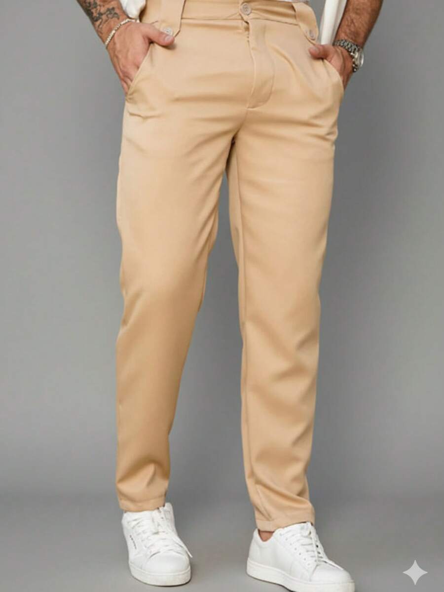 Men's Tailored Pants, Straight Cut, Stylish Italian - 米色 - 查看 1