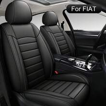 JDWBT Leather Car Seat Covers Full Set Universal, Fit For FIAT Panda, 500L, 500X, Tipo, Bravo, Linea, Stilo, Lancia Ypsilon, Adjustable Front Seats And Back, Automotive 5 Seat Covers All Season, Car Seat Protectors Airbag Compatible - 黑色 - 查看 1