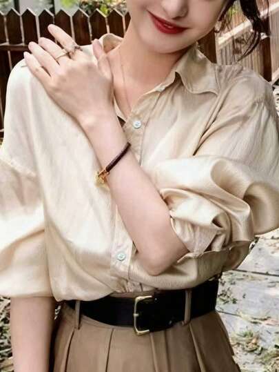 Women's Casual Everyday Commute Simple Solid Color Loose Blouse, Spring/Autumn