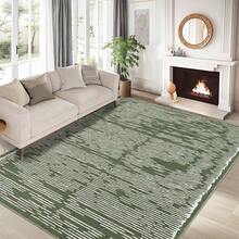 Machine-Washable, Modern Style Rug, Striped Pattern Rug, Low Pile, Non-Shedding/Non-Slip And Stain-Resistant, Suitable For Living Room, Study, Office, Bedroom (Green) - 綠色 - 查看 1