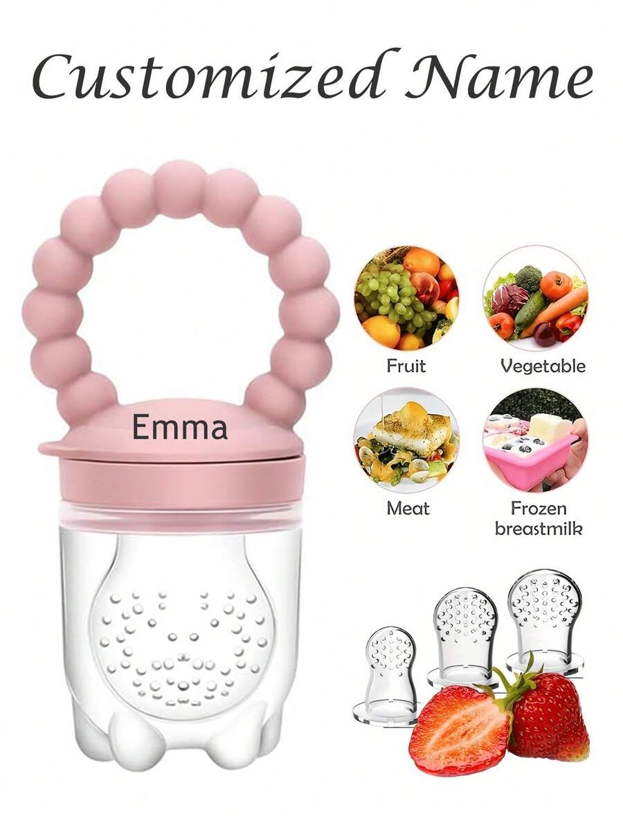1pc Fruit & Vegetable Teether, Silicone Material, Bead Design, Customizable Name - Màu Hồng baby - Xem 1