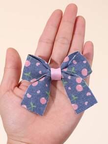 6 Stücke Kirsch Denim Haarbögen für Mädchen, süße rosa Kirschenschleifen Haarclips mit, bezaubernde Kirschfrucht Schleifen Haarspangen Clips für Alltag, Feiertage, Partys, Kinderhaarzubehör