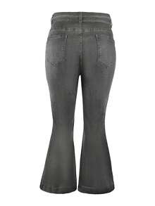 Spring Summer Clothes Women's Plus Size Solid Color Belted Stretchy Flare Jeans For Casual Everyday Wear - Grey - View 8
