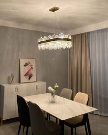 SILJOY Tree Branch Chandelier Rectangular Gold Crystal Chandelier, 16-Light Modern 2-Tiers K9 Crystal Raindrop Chandelier, Luxury Oval Crystal Penadnt Ceiling Light Fixture For Dining Room Living Room Kitchen Island L35.4'' - L35.4'' - 查看 5