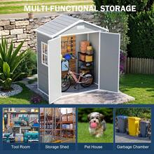 6x3 FT Resin Storage Shed, Waterproof Outdoor Shed With Floor Included, Window, Double Lockable Doors & 2 Vents, Outside Plastic Sheds For Garden Patio Backyard, Grey,23948599,Weather Resistant, Garden Tool House - 黑色 - 查看 5
