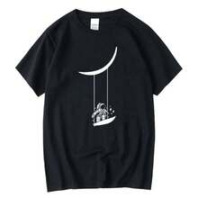 Camiseta de hombre 100% algodón de manga corta con estampado divertido de astronauta, camiseta casual de verano, camisetas sueltas, camiseta de cuello redondo para hombre - Negro - Ver 10