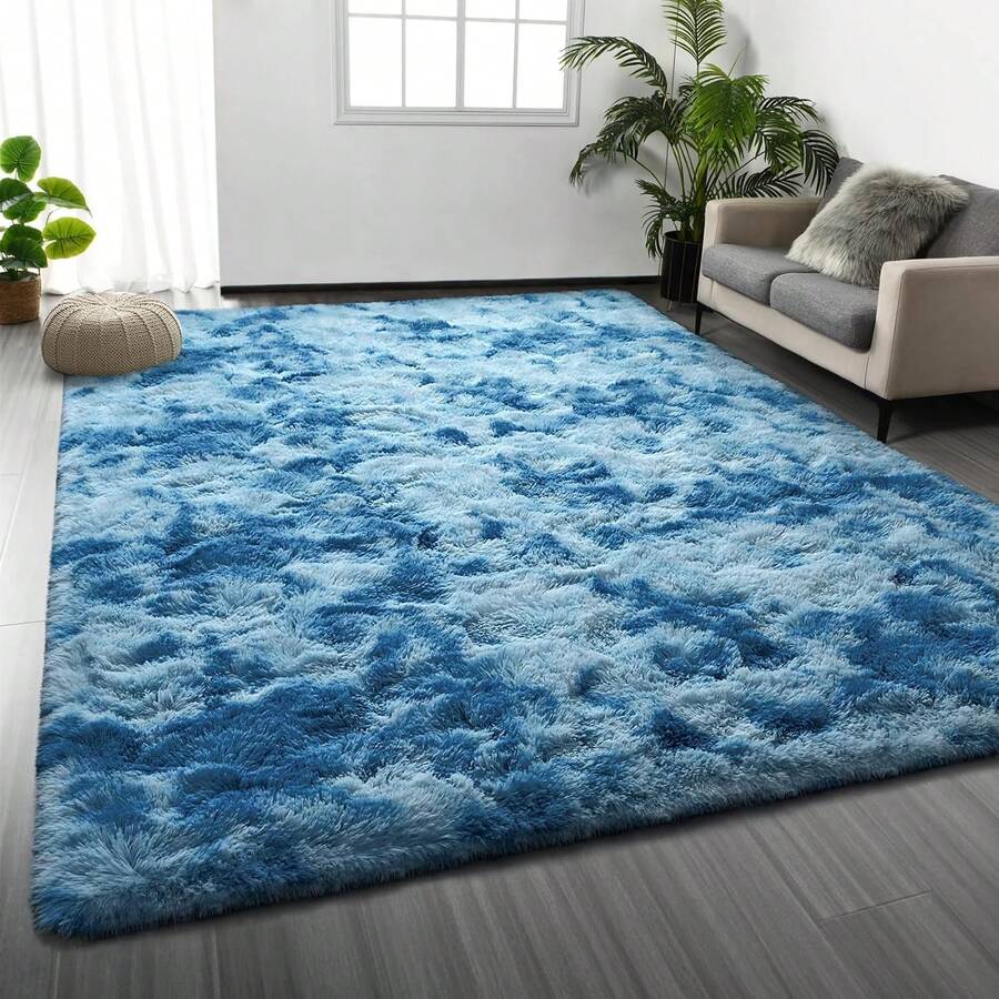 Large Shaggy Area Rug For Living Room & Bedroom – Stain-Resistant Fluffy Carpet With 1.4 In High Pile, Plush Aesthetic Throw Rug, Non-SIip Rubber Backing With 4 Anti-SIip Pads, Durable Edge Stitching – Cozy Minimalist Decor – Great Gift For New Year ! - Light Navy - 查看 1