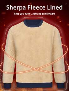 Cotrasen Felpa Uomo Spessa Fodera Sherpa Caldo Cotone Mistò Morbida Maglione Manica Lunga Inverno Antivento Morbido Accogliente Pelliccia Pullover - Blu Navy - Visualizzare 4