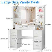 Vanity Makeup Set 7 Drawers With  Storage Shelfs And Led Light Mirror For Gift - White - View 8