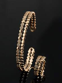 Set de 2 piezas de pulsera y anillo de mujer de lujo y moda casual, con bangle y anillo de panal geométrico incrustado de circonita, adecuado para uso diario de la mujer, gran regalo para madre, esposa, cumpleaños, boda, Año Nuevo