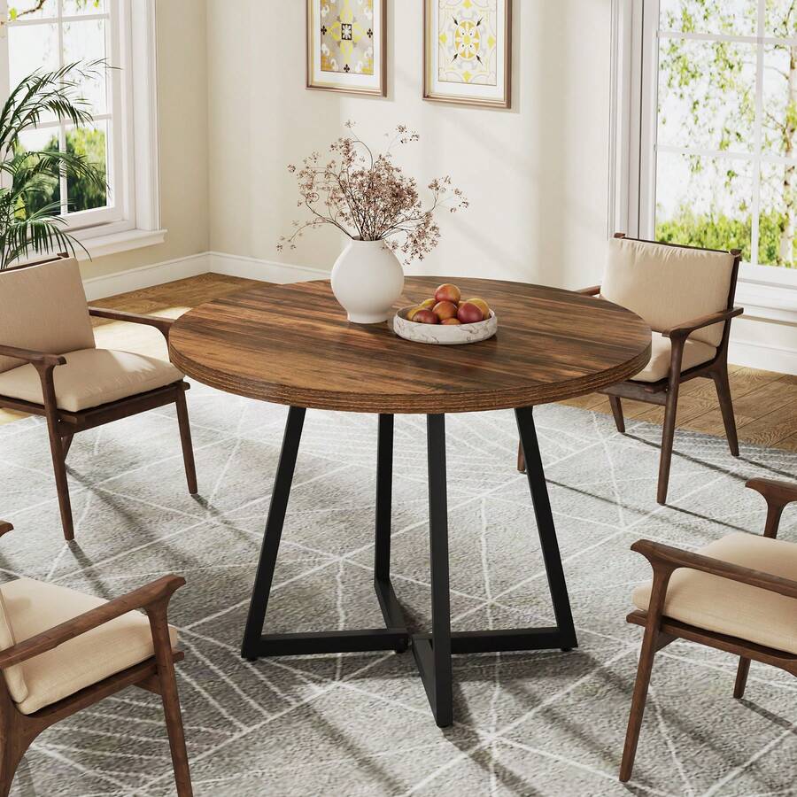 Tribesigns Runder Esstisch für 2, 80 cm, industrieller Esstisch mit Metallfuß, Küchentisch für Esszimmer, kleiner Raum, Wohnung, rustikales Braun & Schwarz - Braun - Übersicht 1