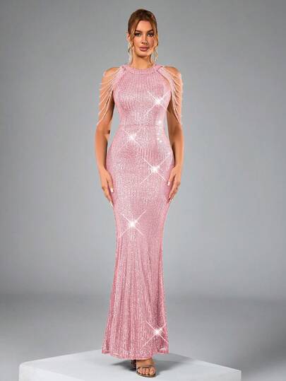 Women's Elegant Sequin Mermaid Halter Evening Gown