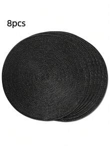 6pcs 15 Inch Round Woven PP Placemats, Multi-Color Optional, Washable, Non-Slip And Heat-Insulating Table Mats, Suitable For Home Table Decoration And Holiday Parties