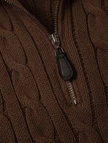 Men's Autumn/Winter Knitted Zip-Up Pullover Sweater With Twisted Rope Design, Casual Business Commute Versatile - Brown - View 4