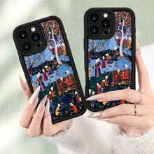 Ancient Scene Pattern Phone Case, For 17 16 15 14 13 12 11 XS XR X 7 8 Plus Pro Max Soft Silicone Back Cover Camera Protection - 黑色 - 查看 7