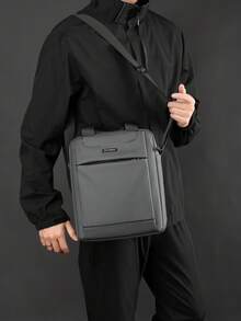 防水多功能男士单肩斜挎包简约商务手提包轻便大容量方形包 - 灰色 - 查看 3