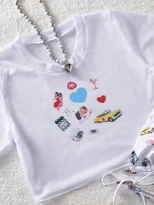 3pcs/Set Women's Sexy & Fashionable White Bikini Swimsuit, Random Print, Summer Beach - White - View 6