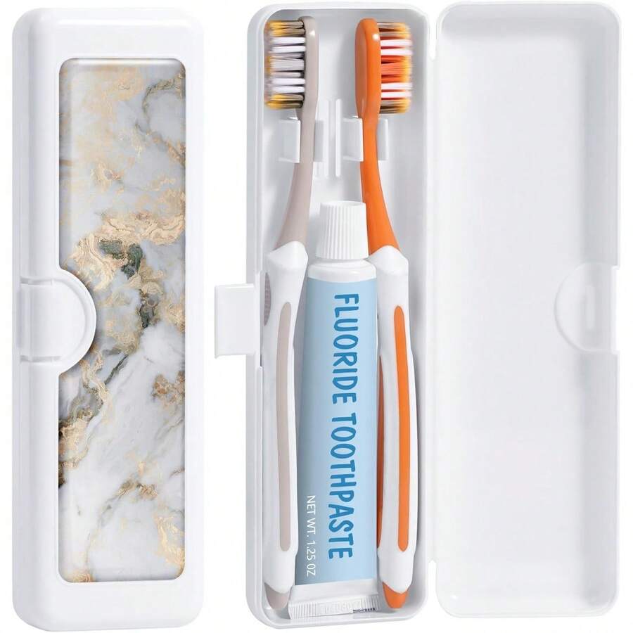 Toothbrush Travel Case - Pattern, Holder And Covers For Toothbrushes, Includes Tongue Scraper Case - 灰色大理石 - 查看 1