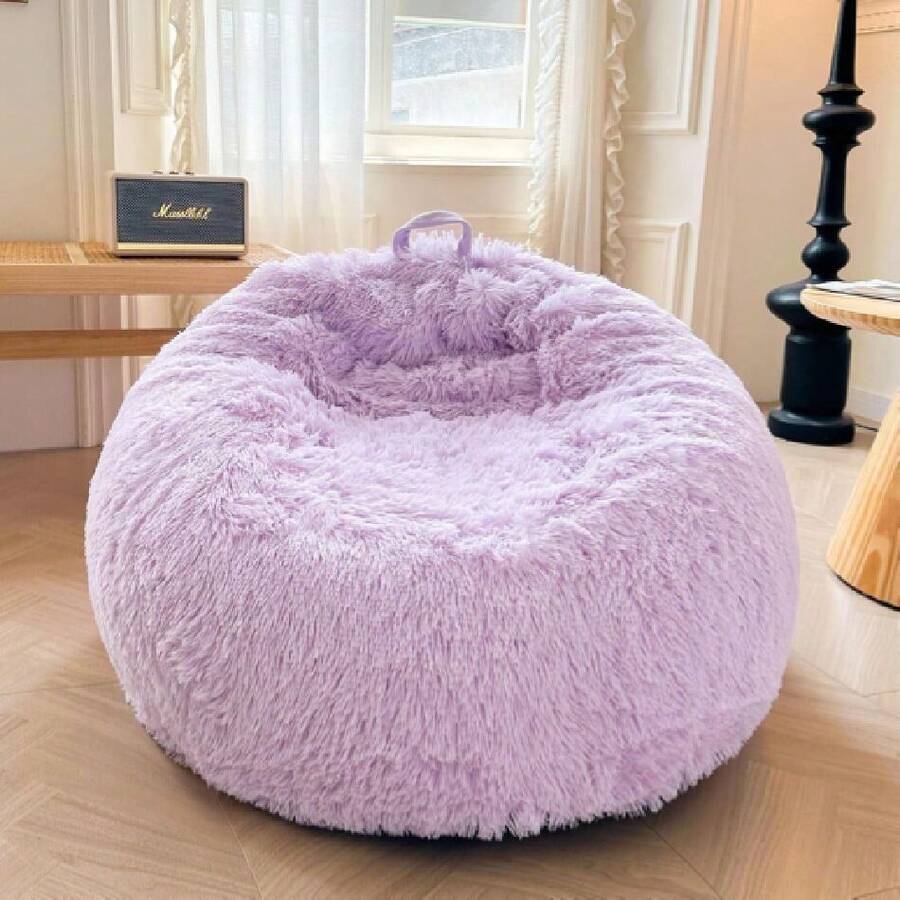 Faux Fur Comfy Bean Bag Cover For Living Room(No Filler), Fluffy Stuffed Animal Storage Bean Bag Chair Cover Purple, Furry Fuzzy Bean Bag Cover For Adults Girls, Anti-Slip, Lavender,23964986 - 紅白色 - 查看 1