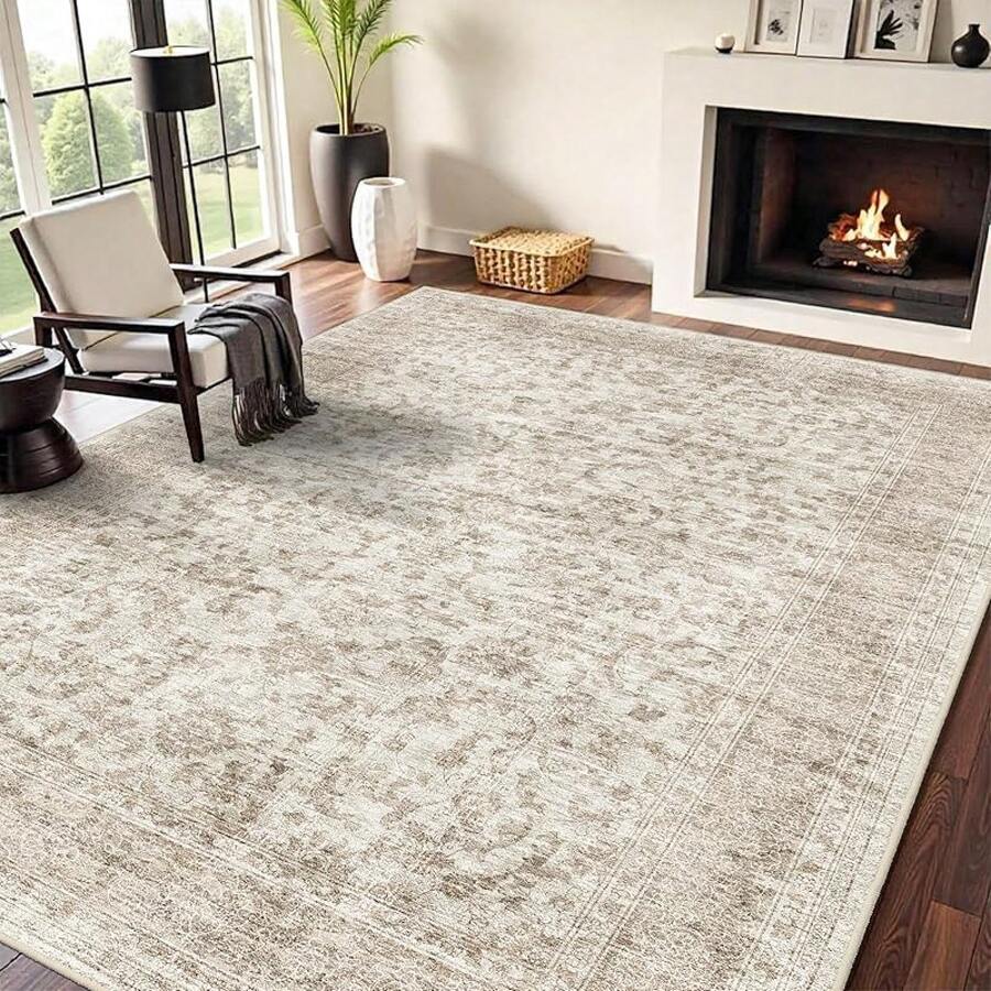 9x12 Area Rugs Living Room - Large Boho Stain-Resistant Rugs With Non-Slip Backing, Vintage Design Bedroom, Beige/Brown, Home Decor Floor - Beige Brown - View 1