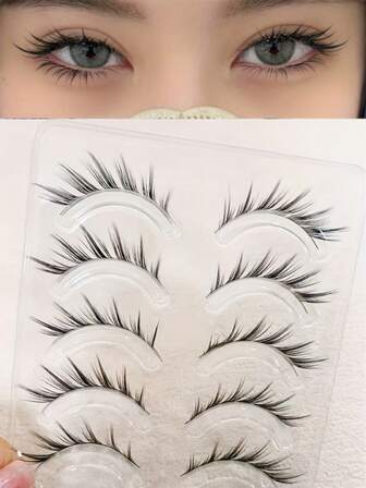 10개 비스듬한 날개 모양의 인조 속눈썹, 풀 스트립 내추럴 & 두꺼운 카툰 속눈썹, 비스듬한 날개 모양의 여우 눈 속눈썹