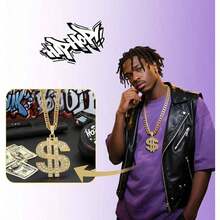 Money Chain Necklace Dollar Sign Chain Gold Dollar Sign Necklace Hip Hop Gold Money Chains For Men With Pendant Long Big Fake Gold Necklace Golden Pendant Necklaces 90s Rapper Chains 28inch # Shiqin - Vàng - Xem 6