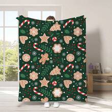 Eine dekorative Vintage-Weihnachtsdecke aus Flanell (160 x 200 cm) mit weihnachtlichen Motiven wie Schneeflocken, Lebkuchenmännern und einem rot-schwarzen Karomuster. Diese bequeme, weiche und vielseitige Strickdecke eignet sich für jede Jahreszeit und ist ideal für Sofa, Bett, Auto, Camping und Reisen. Sie besteht aus 100 % Polyester mit aufgedrucktem Muster. Die perfekte Geschenkdecke für jeden Anlass – auch ideal als Weihnachtsgeschenk. - Grüner Lebkuchenmann - Übersicht 2