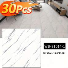 30pcs PVC Imitation Marble Thickened Floor Stickers, Wall Stickers, DIY Anti-Slip Self-Adhesive Floor Stickers, Peel-Off Thickened Floor Stickers, Moisture-Proof, Suitable For Kitchen, Bathroom, Furniture Decoration 3D Wall Panels, Wall Stickers - 白色-1 - 查看 8