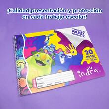 Cuaderno papel marquilla Indra tamaño 32x24.5cm 20 hojas de 140gr, material escolar premium, resistente y duradero, ideal para dibujo, tareas y apuntes - Multicolor - Ver 6
