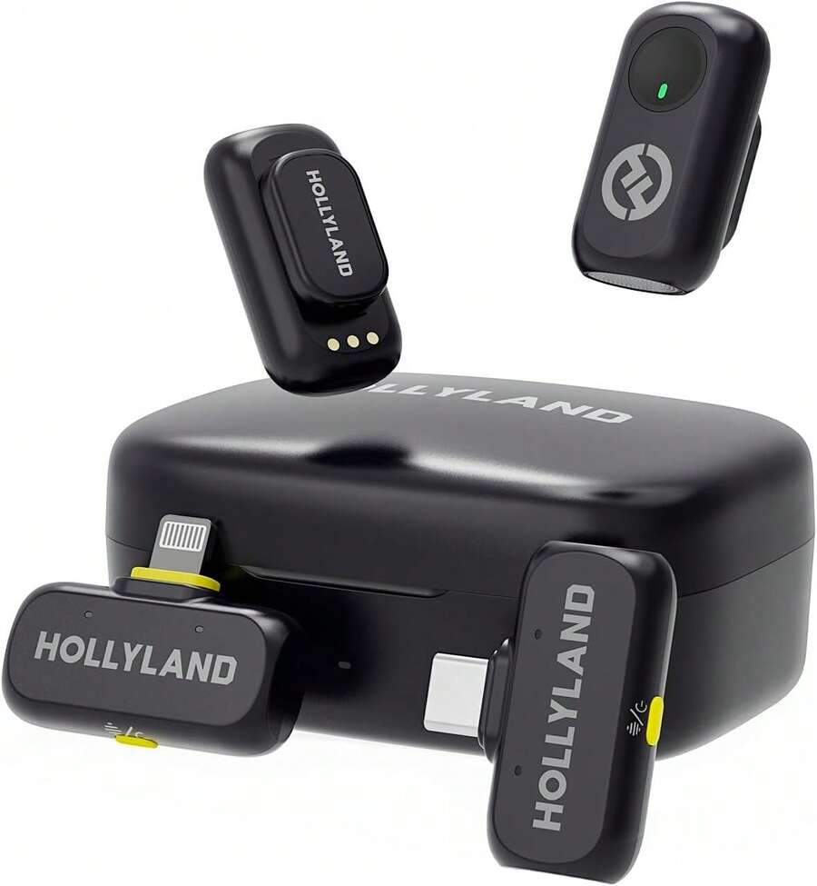 Hollyland Lark A1 Wireless Mini Microphone For IPhone & Android, 48kHz/24-Bit, 3-Level Intelligent Noise Cancel, Microphone For , Podcast, Vlogging (Black, 2TX + 2RX + Charging Case) - 黑色 - 查看 1