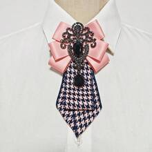 1pc Handmade Double-Layer Pearl Decorated Lapel Flower, British Style - Houndstooth Pattern Tie - View 2