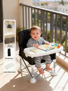 1pc Baby Multifunctional Foldable Lightweight Small Dining Chair, Baby Outdoor Portable Foldable Camping Beach Dining Chair For Picnicking, Beach Photography - Grey - View 2