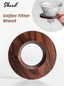 shoxil 1pc Coffee Filter Stand, Pour Over Filter Cup Stand, Cone Coffee Dripper Holder Rack, Wooden Filter Cup Holder, Suitable For V-Shaped Filter Cup - Wooden Support - View 1