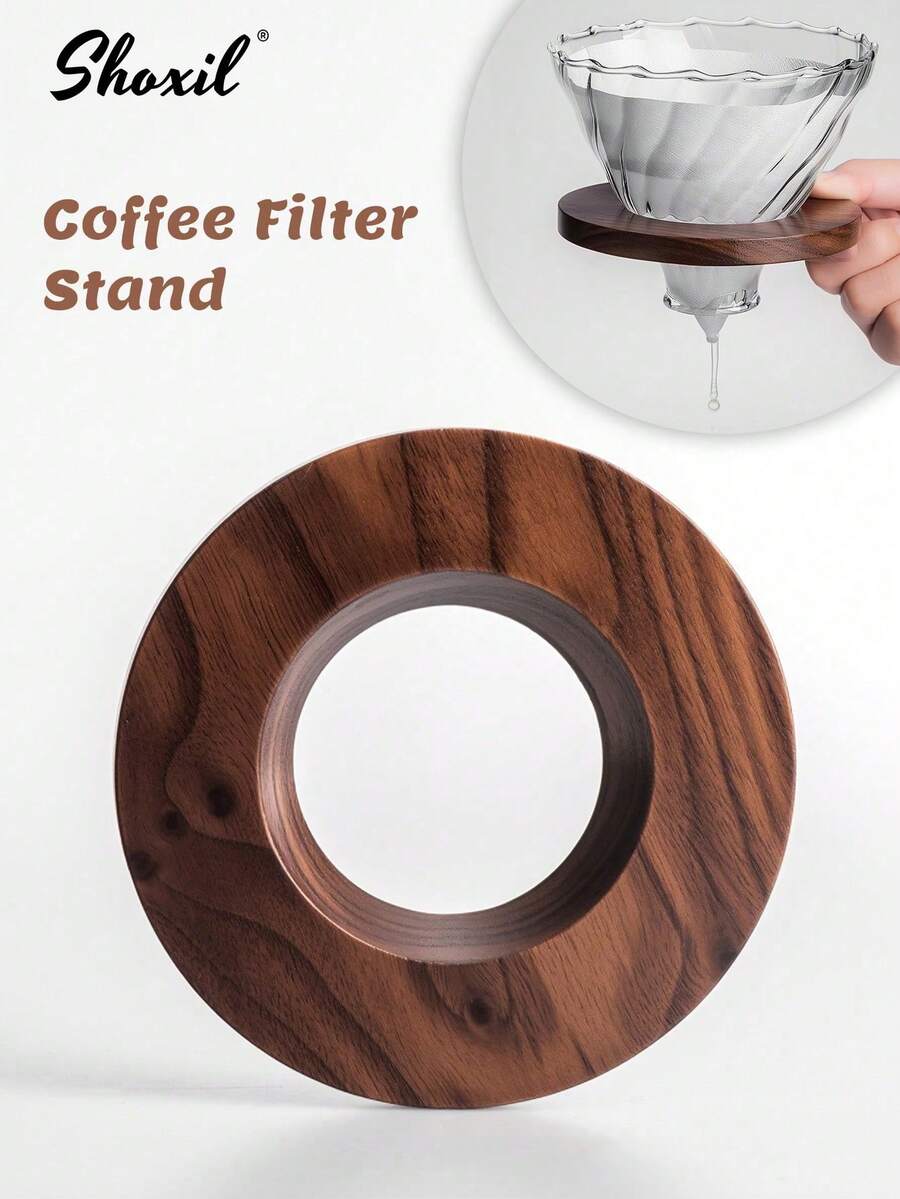 shoxil 1pc Coffee Filter Stand, Pour Over Filter Cup Stand, Cone Coffee Dripper Holder Rack, Wooden Filter Cup Holder, Suitable For V-Shaped Filter Cup - Wooden Support - View 1