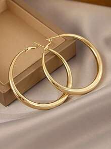 1pair European And American Style Metallic Personalized Circle Design Earrings - Vàng - Xem 1