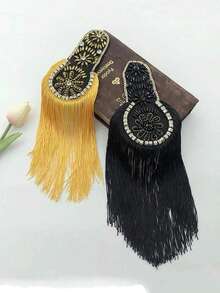 1pc Gold & Black Tassel Epaulet, Fashion Stage Performance Shoulder Brooch Accessory - Tassel Epaulettes - View 12