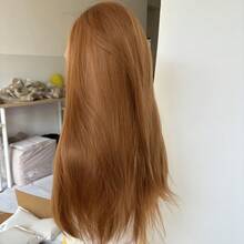 Long Straight Ingwerbraun Alltagskleidung Kunsthaar Für Damen Mehrlagig  13 x 4 Zoll vorgezupfte Lace-Front-Perücken - Ingwerbraun - Übersicht 4