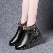 Soft Sole Winter Leather Shoes, Comfortable Non- Middle-Aged & Elderly Women's Thermal Lined Thick Warm Flat Ankle Boots - Black - View 9
