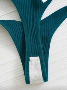 Kit 5 Ribbed Cotton Thong Panties Bottom 100% Cotton Reinforced Elastic Waistband Sexy Breathable Non-Marking Workout Gym Women's - Nhiều màu - Xem 11