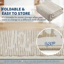 Machine-Washable, Modern Style Rug, Striped Pattern Rug, Low Pile, Non-Shedding/Non-Slip And Stain-Resistant, Suitable For Living Room, Study, Office, Bedroom, Beige - 米色 - 查看 9