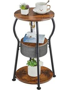 Small Round Side Table With Storage Bag, 3-Tier Accent Round End Table With Four Storage Functions Living Room, 21.6 H Vintage Smalls Corner Table Small Spaces Nightstand Bedroom - D - 11,8 màu Nâu mộc mạc - Xem 13