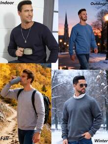 Cotrasen Felpa Uomo Spessa Fodera Sherpa Caldo Cotone Mistò Morbida Maglione Manica Lunga Inverno Antivento Morbido Accogliente Pelliccia Pullover - Blu Navy - Visualizzare 8