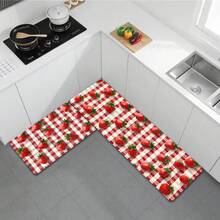 Strawberry Pattern Kitchen Rugs Set, Polyester Non-Slip PVC Back, Washable Machine Made Area Mats For Home, Bathroom, Bedroom - Rectangular Decorative Floor Pads, Easy Clean Indoor Carpet - màu đen - Xem 4