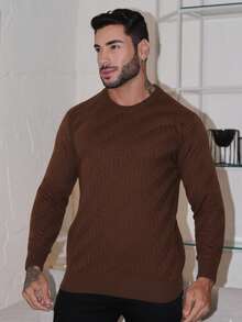 TRICOT DE LUXO Luxury Sweater, Knitted Sweater, Men's Cold Weather Sweater, Autumn Winter, Long Sleeve Pullover, Premium Quality, Best Seller - 鏽棕色 - 查看 9