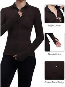 SIS QUEEN - Chaquetas de entrenamiento para mujer, corte entallado, atlético, con bolsillos, agujeros para el pulgar, cierre completo, ultra suave - Marrón - Ver 7