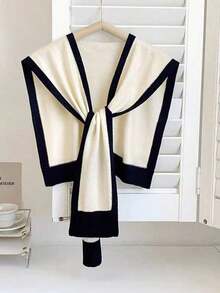 Dual-Color Knitted Shawl, Fashionable Thin And Versatile Women's Shoulder Shawl For Spring And Summer - White Hollow - View 9