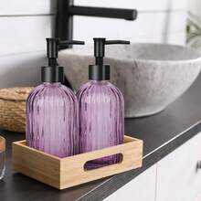 2pcs Glass Soap Dispenser With Plastic Pump, Hand Soap Dispenser For Hand Wash, Lotion Dispenser For Dishwashing Liquid, Lotion Shower Gel (Striped Purple) - 紫色 - 查看 8