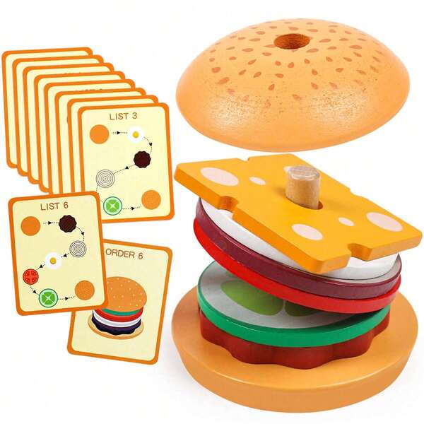 Wooden Burger Sorting Stacking Toys Educational Toys Fine Motor Toys For Boys And Girls