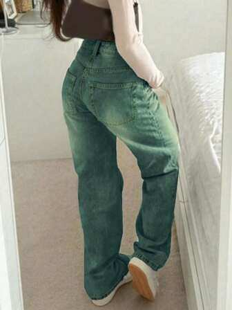 Avrupa ve Amerika'da Yeni Popüler Dört Mevsim Basit Temel Çok Yönlü Rahat His Kadın Düz Kot Pantolon