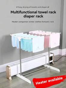 1pc Foldable Indoor Small Clothes Drying Rack, Stainless Steel Bathroom Towel Rack With Wheels For Easy Movement - Multicolor - View 3